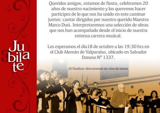 Coro Jubilate Valparaíso invita a su Concierto Aniversario 20 años