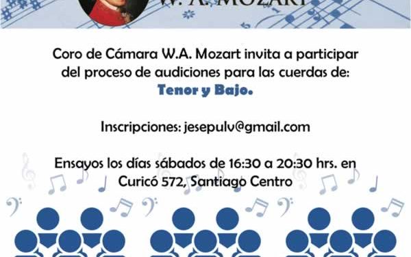 Coro de Cámara W.A. Mozart invita a Audiciones para las cuerdas de Tenor y Bajo