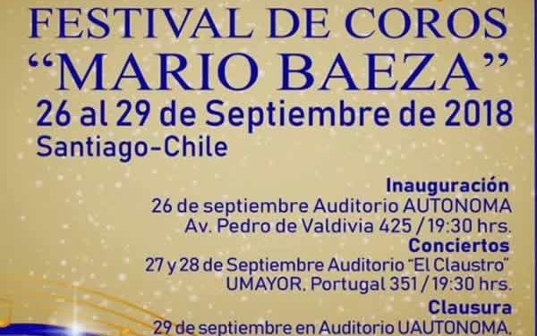 Confirmadas fechas para el X Festival de Coros “Mario Baeza” 2018 en la Región Metropolitana